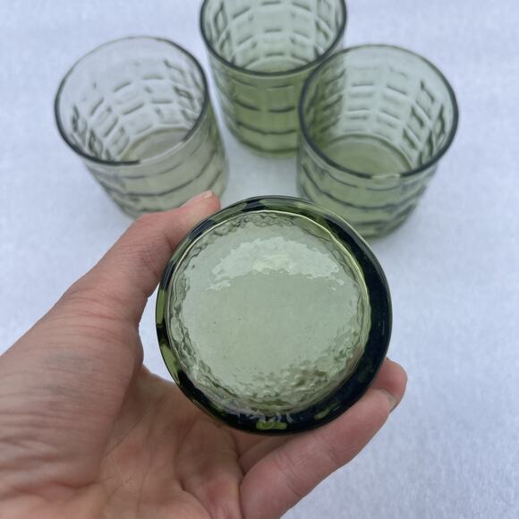 Libbey Amber Glass Short Drinking Cups Set Mid Century Avocado Green Set Of 4 - Picture 5 of 8